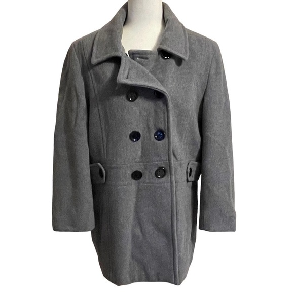 Women’s CALVIN KLEIN Gray Double Breasted Wool Pea Coat Jacket